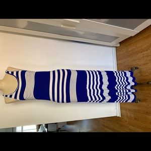 Stripy sleeveless blue/white maxi dress. Size S/M